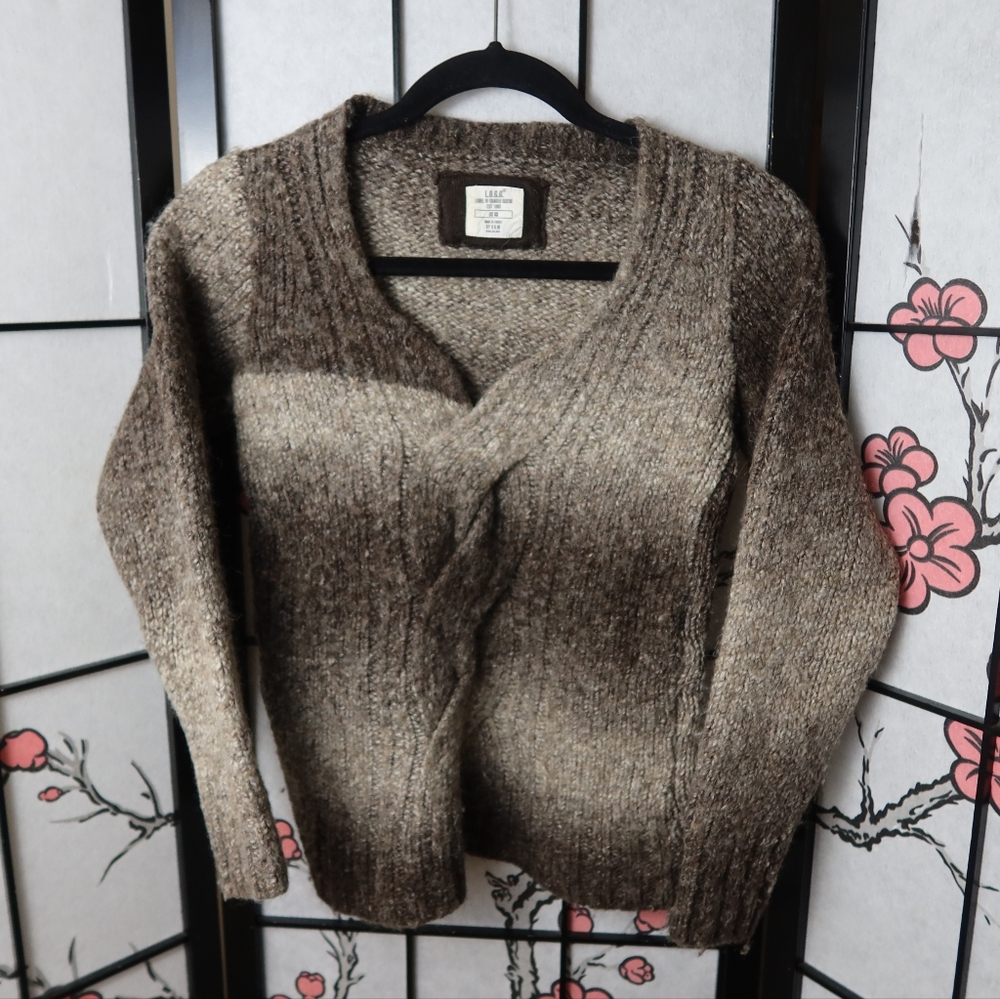 Cozy V-Neck Sweater in Heathered Brown Wool Acrylic Alpaca Blend XS